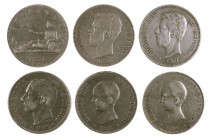 1870 a 1888. 5 pesetas. Lote de 6 monedas. BC/MBC-.