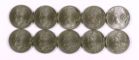 1937. II República. 5 céntimos. (Cal. 9). Lote de 10 monedas. S/C-/S/C.