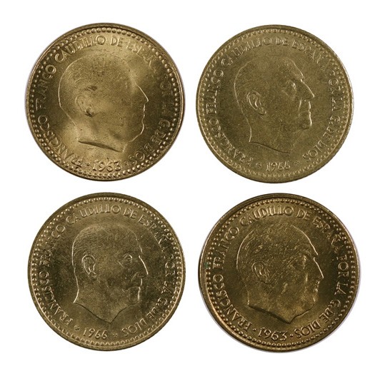 1963*1963, *1964 y 1966*1974 (dos). Estado Español. 1 peseta. Lote de 4 monedas....