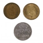 Estado Español. 10 céntimos y 1 peseta (dos). Lote de 3 monedas. A examinar. MBC/S/C.