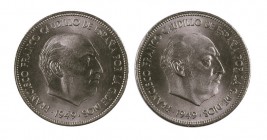 1949*1949*1950. Estado Español. 5 pesetas. (Cal. 45 y 46). Lote de 2 monedas. S/C-/S/C.