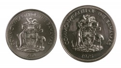 1975. Bahamas. Isabel II. 5 y 10 dólares. CU-NI. Lote de 2 monedas. S/C.