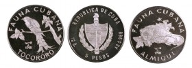 1981. Cuba. 5 pesos. (Kr. 82 a 84). 12 g c/u. AG. Lote de 3 monedas de fauna cubana: Tocororo, Almiqui y Manjuari. Proof.