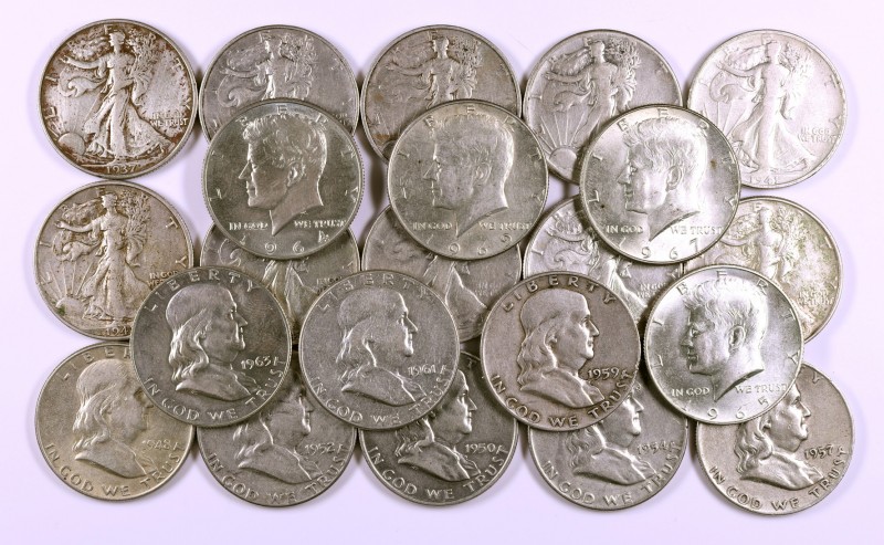 1937 a 1969. Estados Unidos. 1/2 dólar. Lote de 22 monedas, todas diferentes. A ...