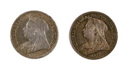 1897-1898. Gran Bretaña. Victoria. 1 penique. (Kr. 775). AG. Lote de 2 monedas. EBC-/EBC.