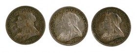 1894,1896 y 1898. Gran Bretaña. Victoria. 2 peniques. (Kr. 776). AG. Lote de 3 monedas. EBC/EBC+.