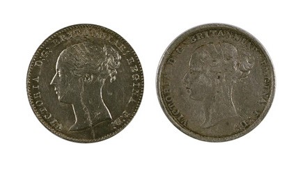 1858-1881. Gran Bretaña. Victoria. 3 peniques. (Kr. 730). AG. Lote de 2 monedas....