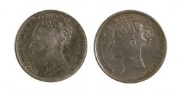 1884-1886. Gran Bretaña. Victoria. 3 peniques. (Kr. 730). AG. Lote de 2 monedas. MBC-/MBC.