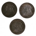 1899, 1900 y 1901. Gran Bretaña. Victoria. 3 peniques. (Kr. 777). AG. Lote de 3 monedas. EBC-/EBC.
