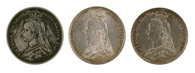 1887 (dos)-1889. Gran Bretaña. Victoria. 6 peniques. (Kr. 757 y 760). AG. Lote d...
