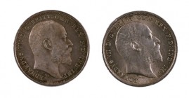 1902-1906. Gran Bretaña. Eduardo VII. 4 peniques. (Kr. 798). AG. Lote de 2 monedas. S/C-