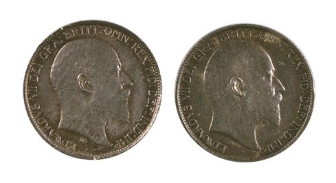 1902-1905. Gran Bretaña. Eduardo VII. 6 peniques. (Kr. 799). AG. Lote de 2 moned...