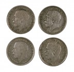 1911-1914. Gran Bretaña. Jorge V. 3 peniques. (Kr. 813). AG. Lote de 4 monedas. MBC-/MBC.