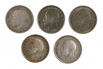 1915-1919. Gran Bretaña. Jorge V. 3 peniques. (Kr. 813). AG. Lote de 5 monedas. MBC/EBC.