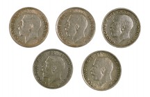 1919-1923. Gran Bretaña. Jorge V. 6 peniques. (Kr. 815 y 815a.1). AG. Lote de 5 monedas. MBC/EBC.