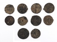 (s. XVIII). Indonesia. Palembang. Tin Pitis. (Millies 182 y 183). Lote de 10 monedas en bronce. MBC-/MBC.