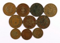 1876-1921. Japón. 1/2 (tres) y 1 (siete) sen. CU. Lote de 10 monedas. A examinar. MBC-/MBC+.