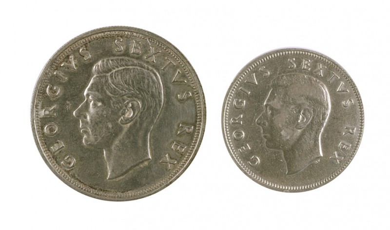 1952. Sudáfrica. Jorge VI. 2 1/2 y 5 chelines. Lote de 2 monedas en plata. MBC/E...