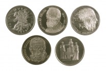 1974, 1976, 1980, 1983 y 1990. Suiza. 5 francos. (Kr. 52, 54, 59, 62 y 69). CU-NI. Lote de 5 monedas conmemorativas. A examinar. S/C.
