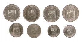 1958, 1964 y 1965. Venezuela. 5 (dos), 12 1/2 (cuatro) y 25 céntimos (dos). CU-NI. Lote de 8 monedas. A examinar.