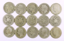 1887-1936. Venezuela. 2 bolívares. AG. Lote de 15 monedas. A examinar. MC/MBC.