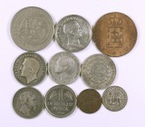 (s. XIX-XX). Lote de 10 monedas de varios países, seis en plata. A examinar. BC/MBC+.