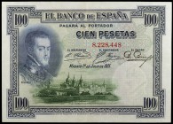 1925. 100 pesetas. (Ed. B107) (Ed. 323). 1 de julio, Felipe II. Sin serie y sin sello en seco. Dobleces. MBC+.