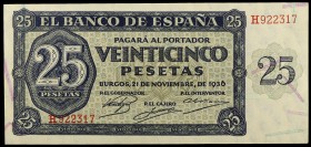 1936. Burgos. 25 pesetas. (Ed. D20a) (Ed. 419a). 21 de noviembre, serie H. S/C.