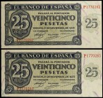 1936. Burgos. 25 pesetas. (Ed. D20a) (Ed. 419a). 21 de noviembre. Pareja correlativa, serie P. S/C.