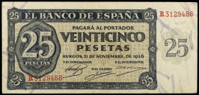 1936. Burgos. 25 pesetas. (Ed. D20a). 21 de noviembre. Serie R. MBC-.