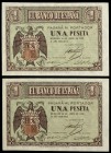 1938. Burgos. 1 peseta. (Ed. D29) (Ed. 428). 30 de abril. Pareja correlativa, serie A. EBC+.