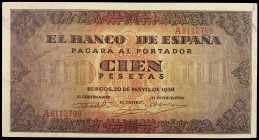 1938. Burgos. 100 pesetas. (Ed. D33). 20 de mayo. Serie A. EBC-.