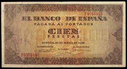 1938. Burgos. 100 pesetas. (Ed. D33a). 20 de mayo. Serie F. MBC-.