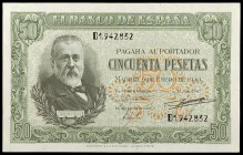 1940. 50 pesetas. (Ed. D38a) (Ed. 437a). 9 de enero, Menéndez Pelayo. Serie D. Doblez central. EBC.