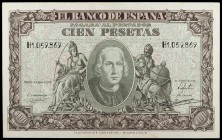 1940. 100 pesetas. (Ed. D39a) (Ed. 438a). 9 de enero, Colón. Serie H. Raro así. S/C.