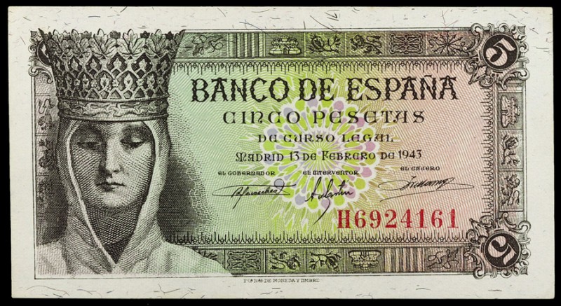 1943. 5 pesetas. (Ed. D47a) (Ed. 446a). 13 de febrero, Isabel la Católica. Serie...