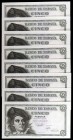 1948. 5 pesetas. (Ed. D56a) (Ed. 455a). 15 de marzo, Elcano. Serie N. 8 billetes, siete correlativos. EBC+/S/C-.