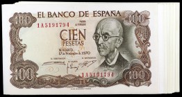 1970. 100 pesetas. (Ed. D73b) (Ed. 472c). 17 de noviembre, Falla. 22 billetes, series 1A a 1I, 1L a 1N, 1P a 1V, 1Y y 1Z. S/C-/S/C.