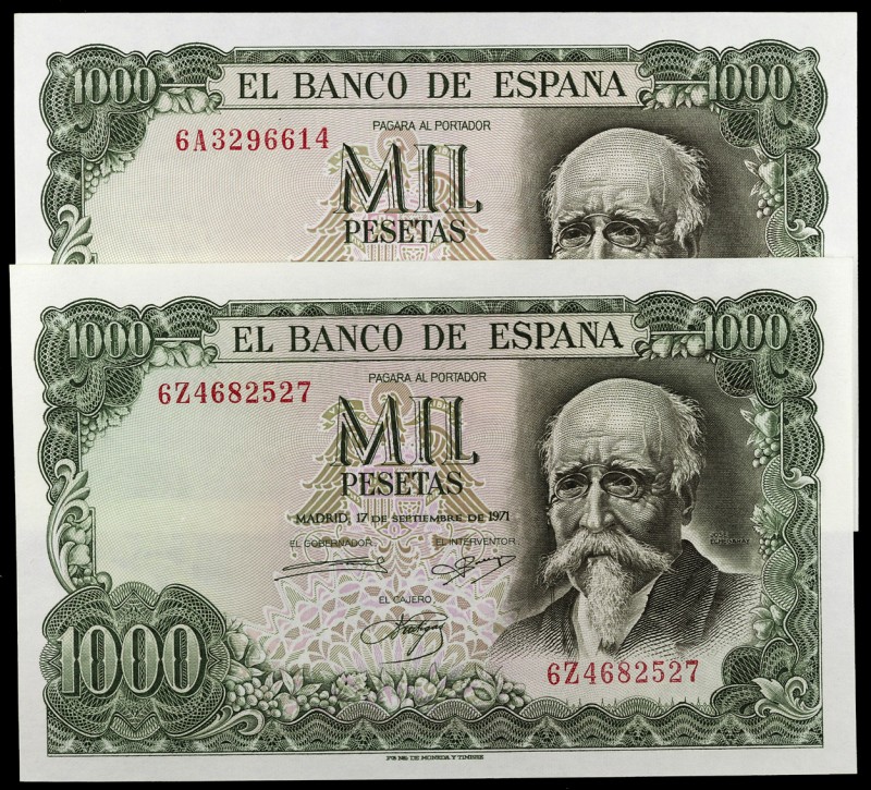 1971. 1000 pesetas. (Ed. D75b) (Ed. 474c). 17 de septiembre, Echegaray. 2 billet...