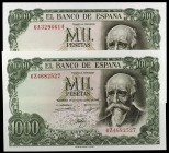 1971. 1000 pesetas. (Ed. D75b) (Ed. 474c). 17 de septiembre, Echegaray. 2 billetes, series 6A y 6Z. S/C.
