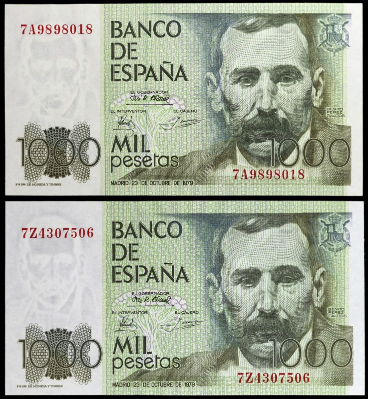 1979. 1000 pesetas. (Ed. E3a) (Ed. 477a). 23 de octubre, Pérez Galdós. 2 billete...