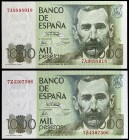 1979. 1000 pesetas. (Ed. E3a) (Ed. 477a). 23 de octubre, Pérez Galdós. 2 billetes, series 7A y 7Z. S/C.