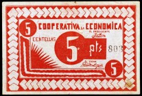 Centelles. Cooperatica la Económica 5 (dos) y 25 (dos) pesetas y 1 cartón de la Pastisseria Molas de 1 peseta. MBC-/EBC.