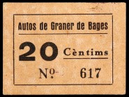 Graner de Bages. Autos. 20 céntimos. (AL. falta). Cartón. Raro. EBC.