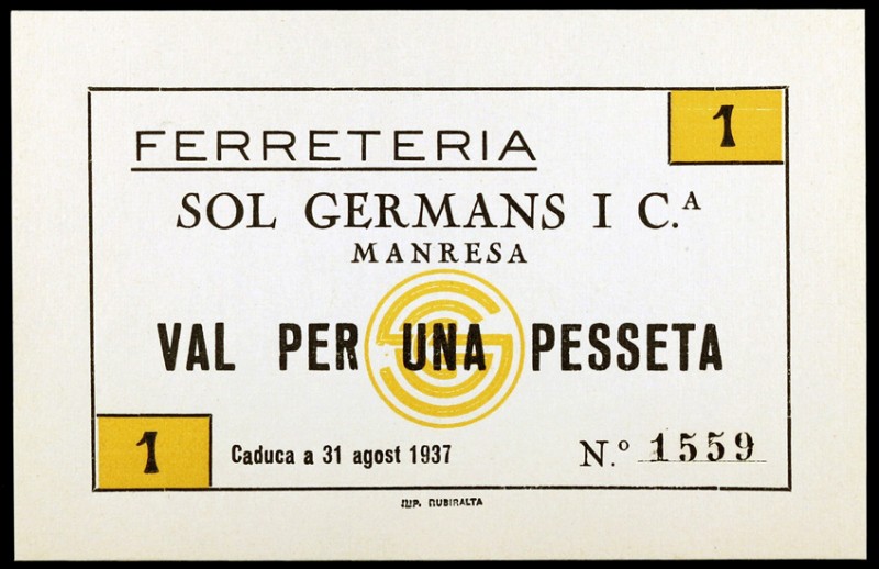 Manresa. Ferreteria Sol Germans i Cia. 50 céntimos y 1 peseta. (AL. 3173 y 3174)...