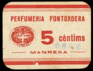 Manresa. Perfumería Fontordera - Col·lectivitzada. (AL. 3175). Cartón. Raro. MBC+.
