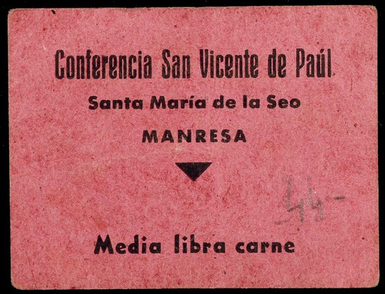 Manresa. Conferencia de San Vicente de Paul. Lote de 11 vales variados. A examin...