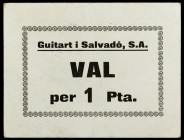 Navarclés. Guitart i Salvadó S.A. 1 peseta. (AL. falta). Cartón. Raro. MBC.