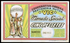 Vic. Cooperativa Obrera Pastisseria Mútua. 5 pesetas. (AL. 3067). EBC.
