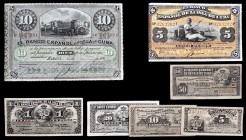 Cuba. 5, 10, 20 y 50 centavos, 1, 5 y 10 pesos. Lote de 7 billetes. A examinar. BC/MBC+.